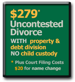 $279* Mobile Alabama Uncontested Divorce with property and debt division but no child custody and support agreement.