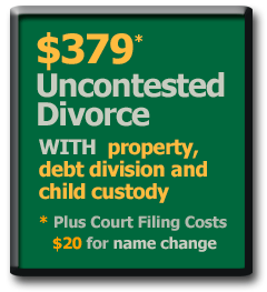 $379* Mobile Alabama Uncontested Divorce with property and debt division plus child custody and support agreement